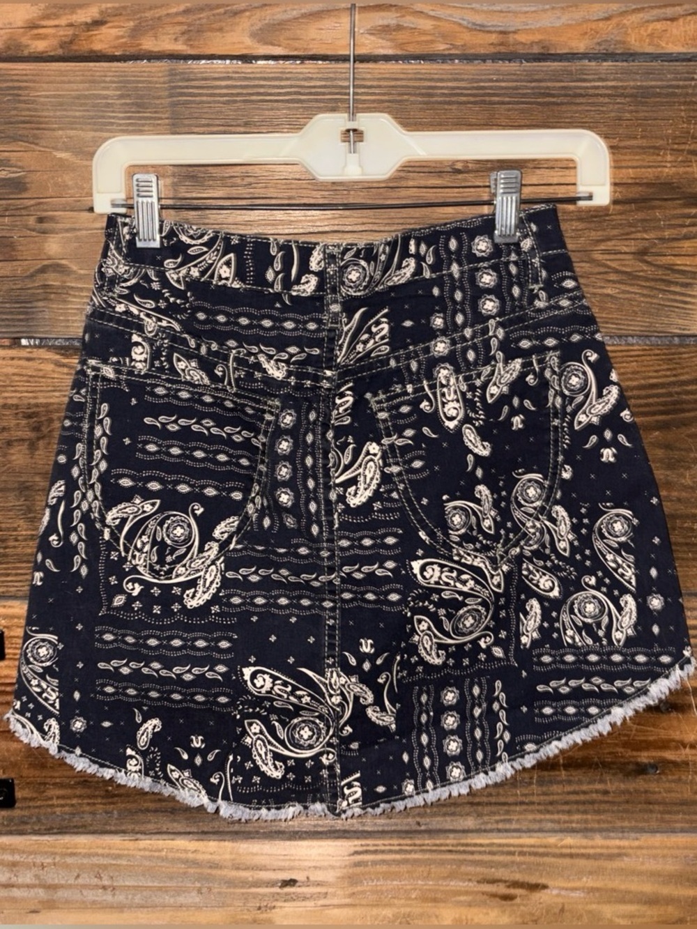 Paisley Print Denim Mini Skirt in Navy - Picture 4 of 4
